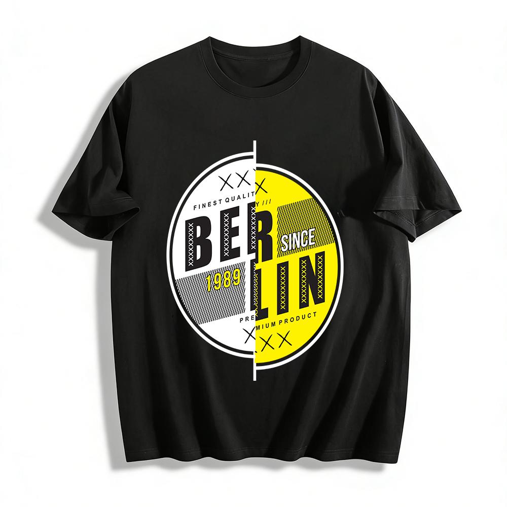 Vintage BERLIN Letter Print Casual Unisex T-Shirt Pure cotton T-shirt XXS