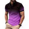 Colour blocking gradient tops daily casual lapel short sleeve polo shirt man