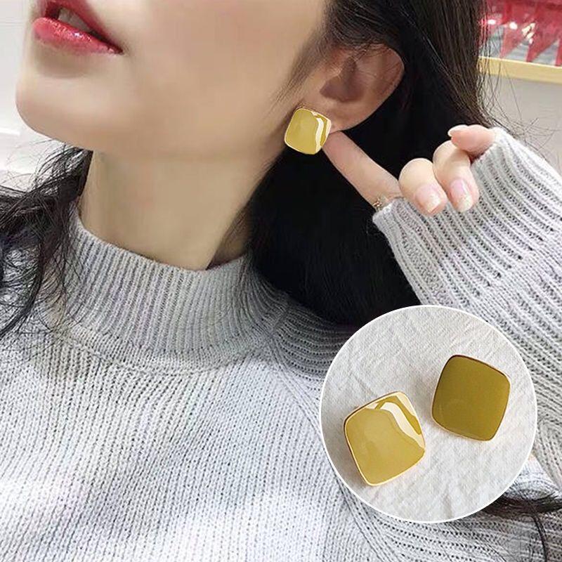Geometric Green Retro Korean Square Earrings for Women