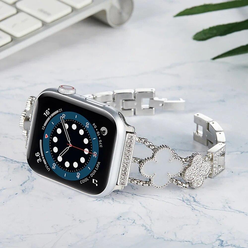 

Роскошный ремешок с бриллиантами для Apple Watch 38 мм 40 42 мм 44 мм 41 45 мм 49 мм для iWatch Series 8 7 6 5 4 3 se женский ремешок из нержавеющей стали 42mm 44mm 45mm 49mm