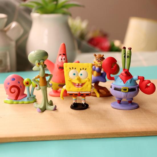 6Pcs/Set Cute Anime Figure SpongeBob Model Dolls Ornaments Home Decoration Gift
