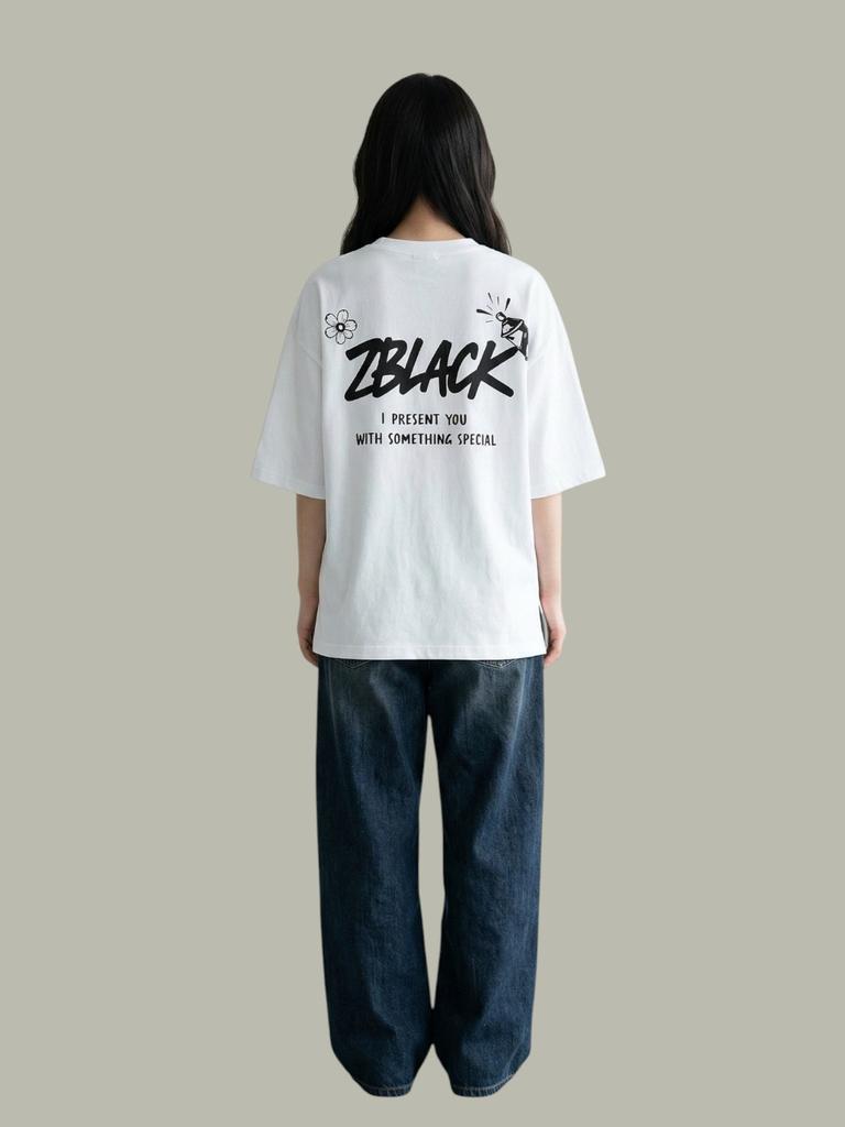 ZBLACK Spray Print Oversized Short Sleeve White