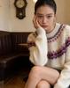Women's Retro Fair Isle Cashmere Wool Sweater - Loose, Fashion-Forward, Heavyweight Knit in Lazy Style