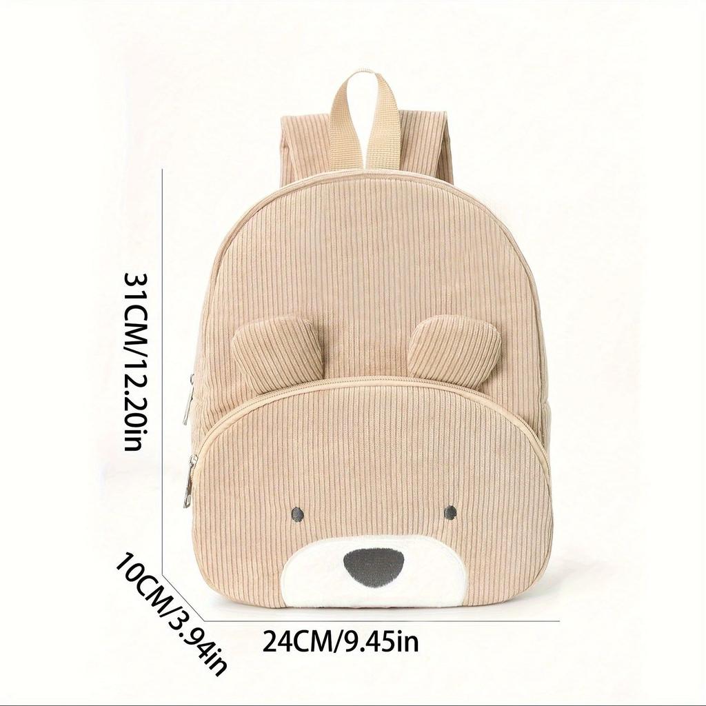 Customized Name Toddler Cartoon Backpack Cartoon Bear Corduroy Large Capacity Backpack Embroidered Name Backpack Cute Plush Bag