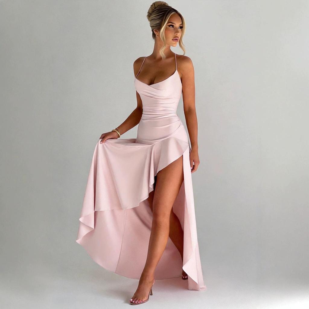 2026 Sexy Women's Spaghetti Strap Backless Ruffle Dress