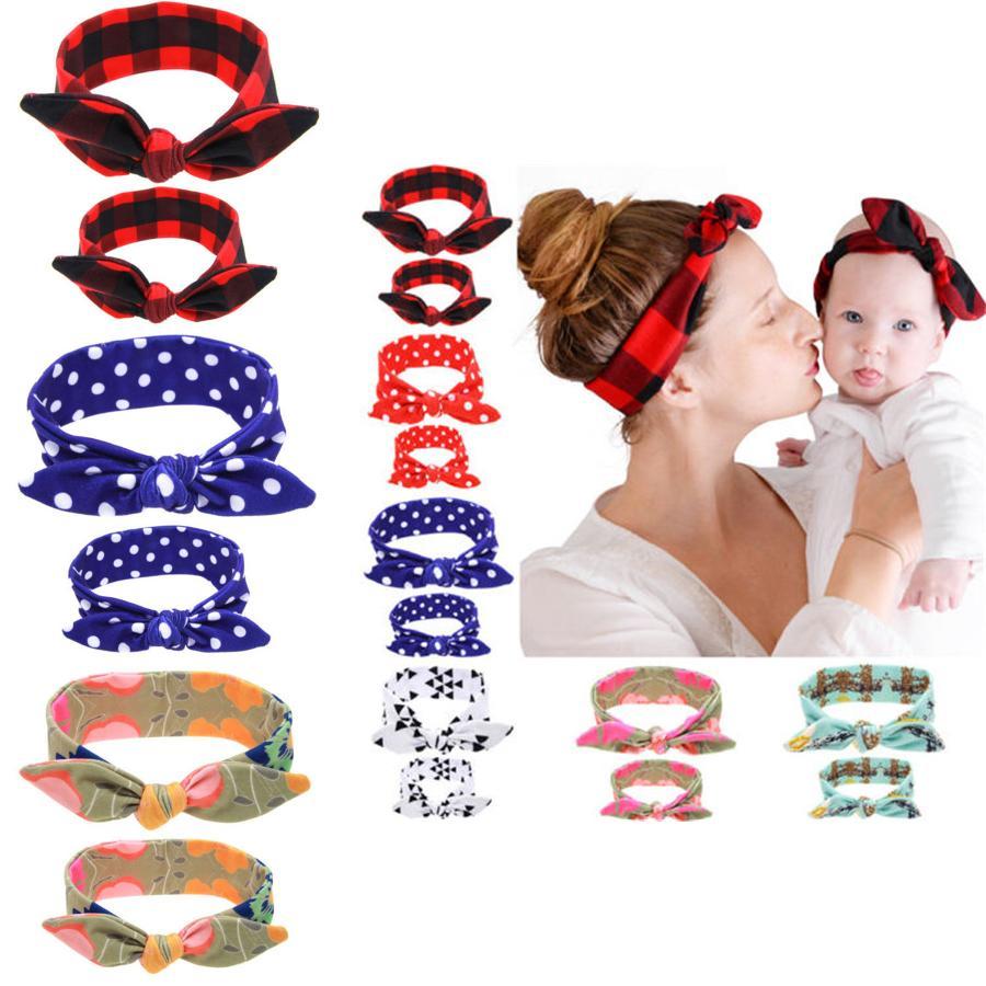Trendy Geometric Print Family Headband Set With Polka Dots And Pet Bandana