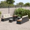 Canapés de jardin 9 pièces avec coussins Noir Poly Rattan Acacia, Salle à manger de jardin 3 pièces avec coussins Noir Poly 3362870