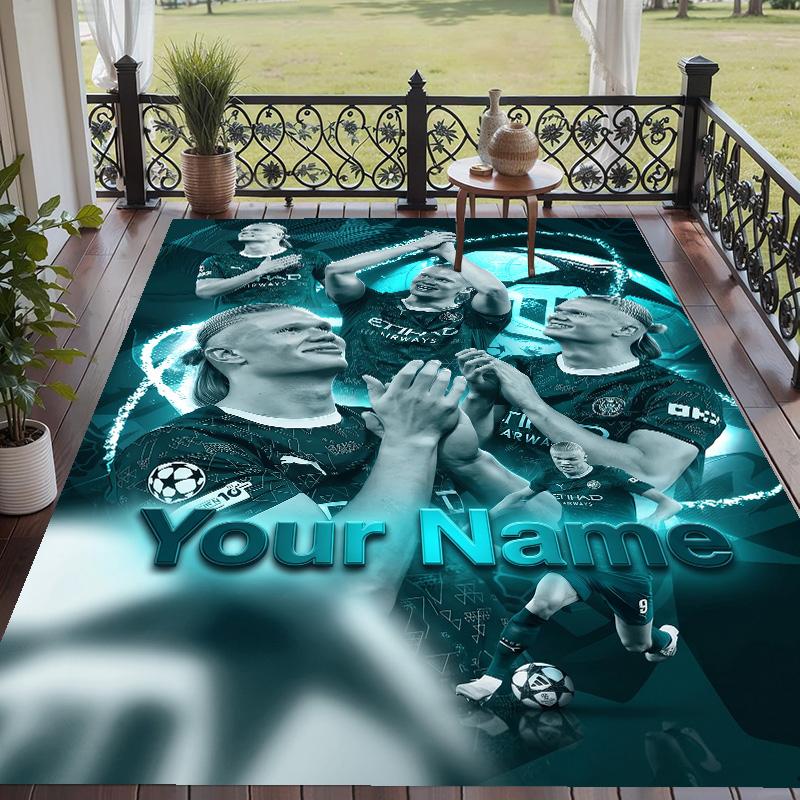 Custom Text Printed Rug Erling Haaland Non Slip Floor Carpet For Home Room Decor