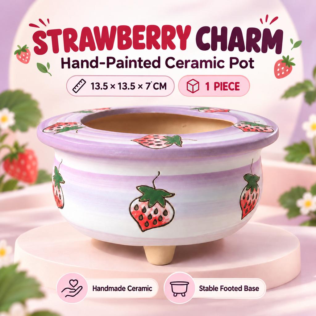 Korean Style Hand-Painted Strawberry Ceramic Flower Pot