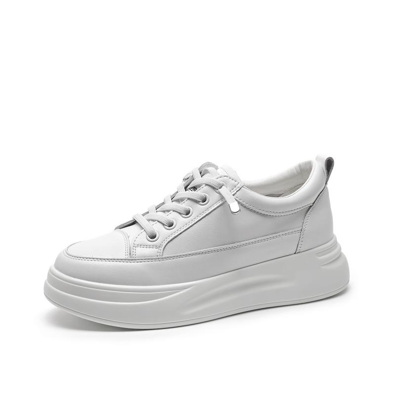 

Версия из коровьей кожи, модные маленькие белые туфли на толстой подошве, весенние женские универсальные повседневные модные туфли на платформе, удобные женские кеды 40 белый