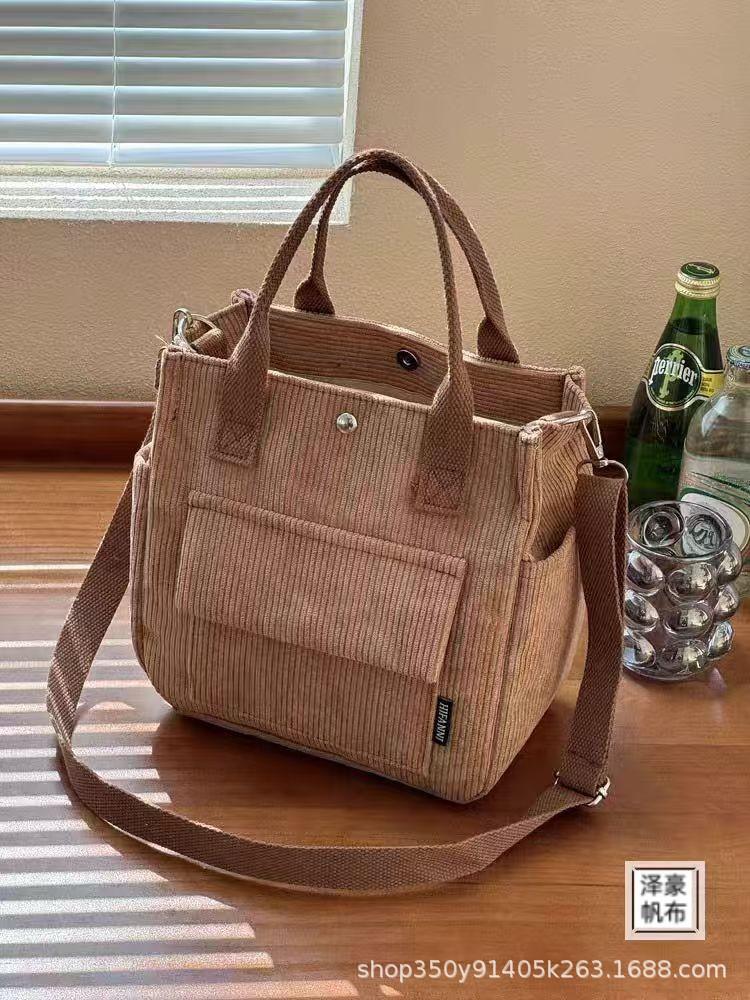 Corduroy Multi Pocket Handheld Crossbody Tote Bag Adjustable Strap Lightweight Durable Material Practical Design