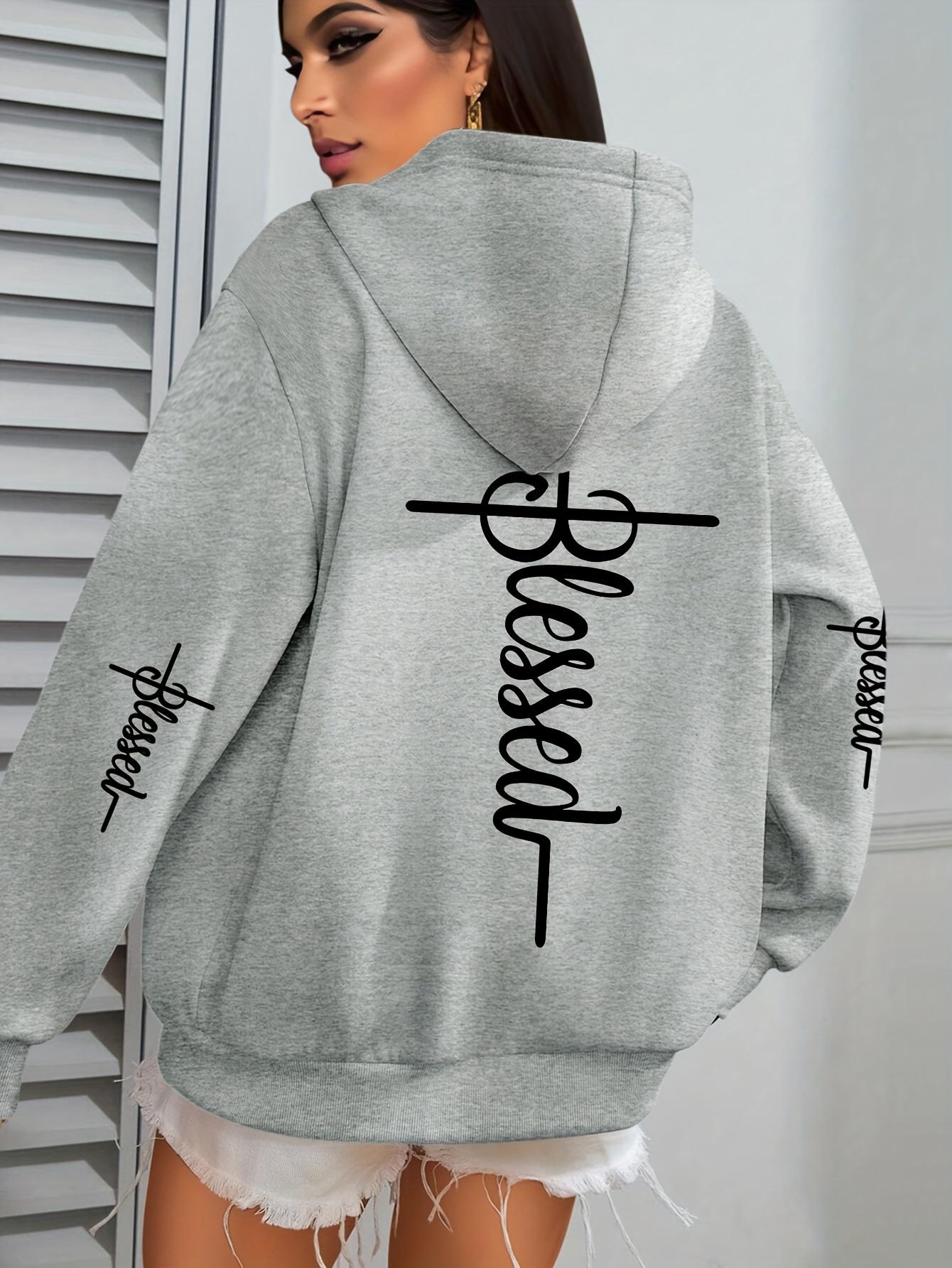 

BLESSED Faith Print Hoodie Long Sleeve Pullover with Pocket Winter Casual Hooded Sweatshirt Kangaroo Pocket Comfortable Stylish S