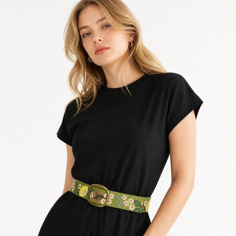 Antieke Metalen Gesp Canvas Tailleband Pin Gesp Boho Tailleband Bloemenprint Riem Voor Vrouwen