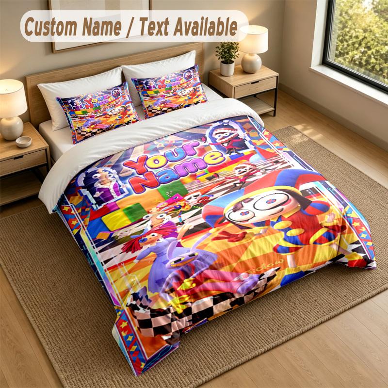 Custom Name Text Bedding 3Pcs Set,The Amazing Digital Circus 1 Duvet Cover 2 Pillowcases Soft Bed Linen For Gift