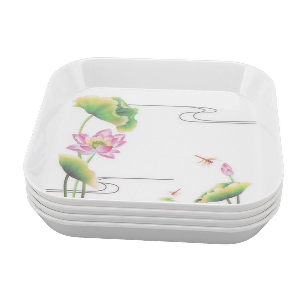 4Pcs Raised Anti-spill Edge Snack Plate Food Grade Melamine Food Dish Snack Platter Snack Serving
