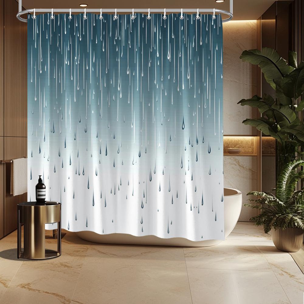 

1pc Rain Shower Curtain - Realistic Raindrops, Turquoise Sky, White Background, 70.8x70.8 , Polyester, 12 Hooks W90XH180cm