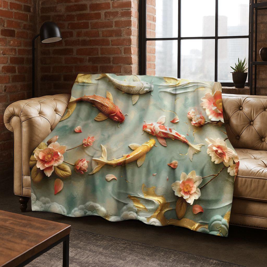Luxuriöse Glückskarpfen Yin Yang Karpfen Cartoon Flanell Decke, Gemütliche Weiche Überwurfdecke für Zuhause Schlafzimmer Bett Sofa Abdeckung Geschenk Kind