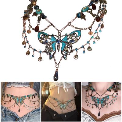 Eleganter Taillenkette mit Schmetterlingsanhänger und mehrlagigen Quasten, verstellbare Körperkette, modisches Accessoire für Partys