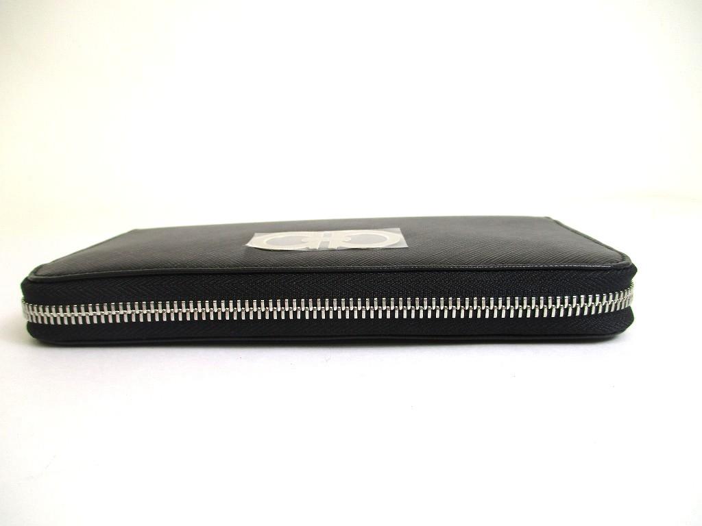 Authentic Salvatore Ferragamo Gancini Black Leather Silver H/W Round Zip Wallet #a683  Refurbished
