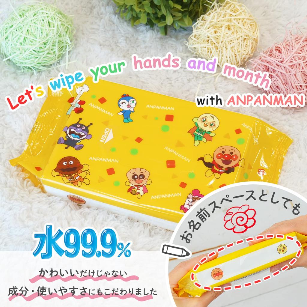 LEC Anpanman Pure Water Hand Wipes Wet Sheets 60 Sheets X 12 Pieces Made In Japan Mesh Type 99.9%
