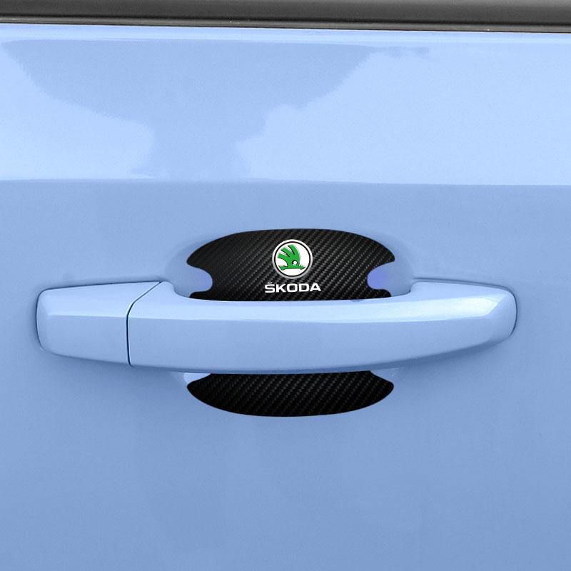 4 stk. Beskyttelsesklistremerke for bildørhåndtak Emblem Bilddekorasjon Styling For Skoda Octavia Superb Rapid Kodiaq Karoq Fabia Kamiq Roomster Citigo