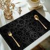 4pcs Elegant Black Damask Placemats – Imitation Linen, 12x18in, Washable, Perfect for Gatherings, Parties & Home Decor
