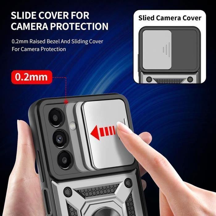 Coque de protection - BOOLING - Samsung Galaxy A55 5G - Argenté - Antichoc - Support rotatif en métal