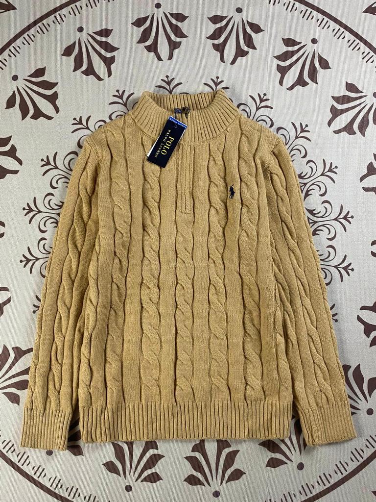 Ralph Little Horse Embroidered Polo Patch Stand Collar Cable Knit Men's Half Zip Sweater for Autumn/Winter