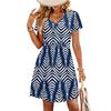 Modisches Damenkleid mit Print, V-Ausschnitt, kurzärmelig, locker, lässig, für den Strandurlaub