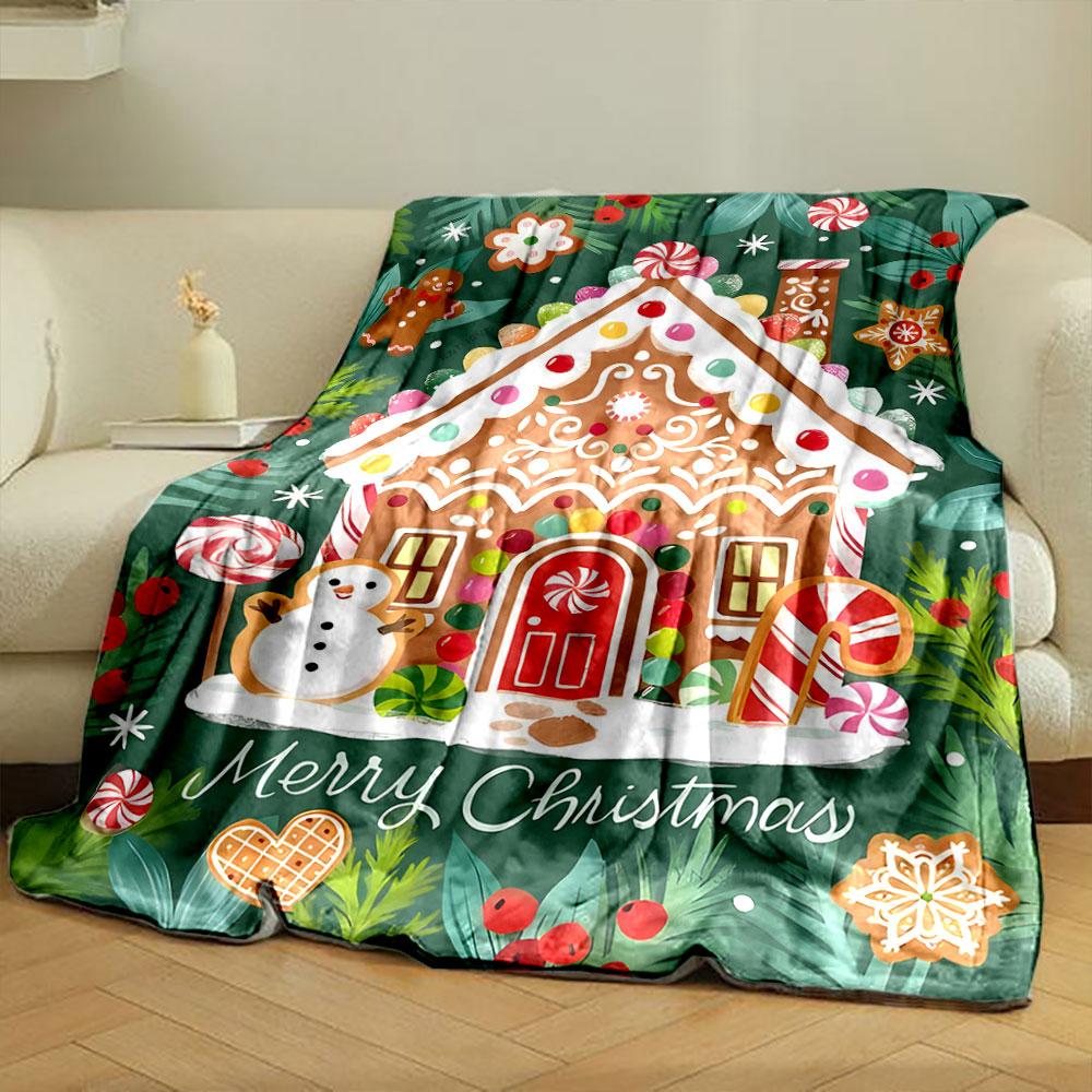 Gingerbread House Snowman Christmas Blanket Bedroom Blanket for Livingroom Couch Lunch Break Soft Throw for Friend's Festival Gift
