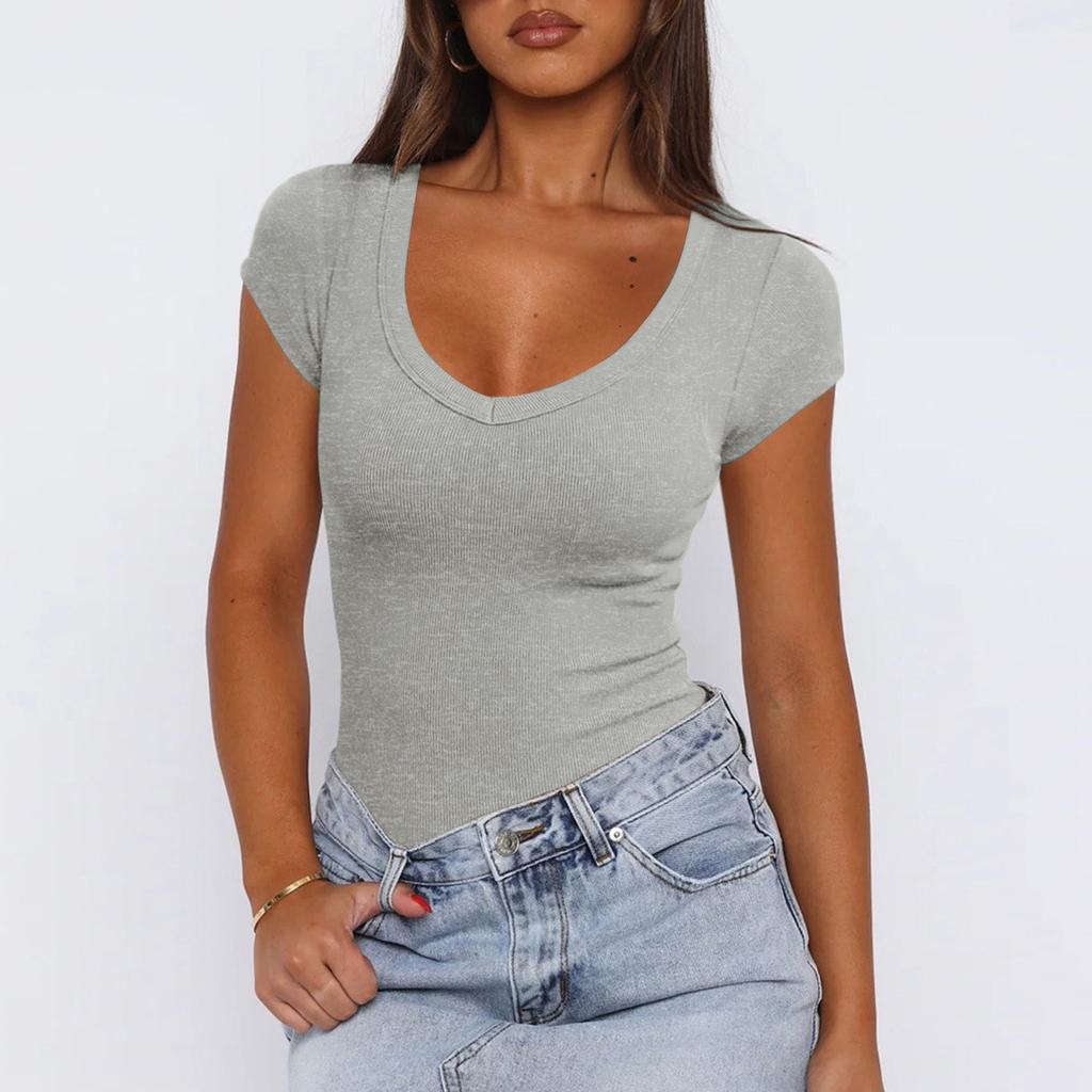 Pull en maille pour femme Couleur Polyvalent Sexy Mode Manches Courtes Top