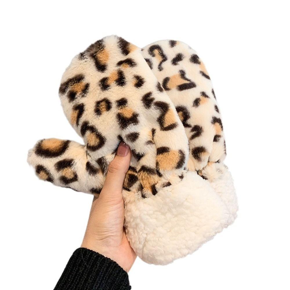 Halter Design Plush Gloves Cow Printed Christmas Mittens Autumn Gloves  Outdoor Activities