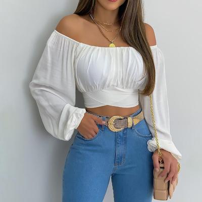 Sexy Off Shoulder Womens Tops and Blouses Puff Sleeve Tops Summer Flower Vintage White Women Shirt
