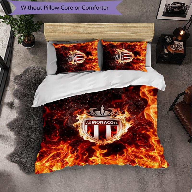 Monaco FC Themed Bedding 3Pcs Duvet Cover Set Decorative Bed Linen For Teen Room Home Decoration