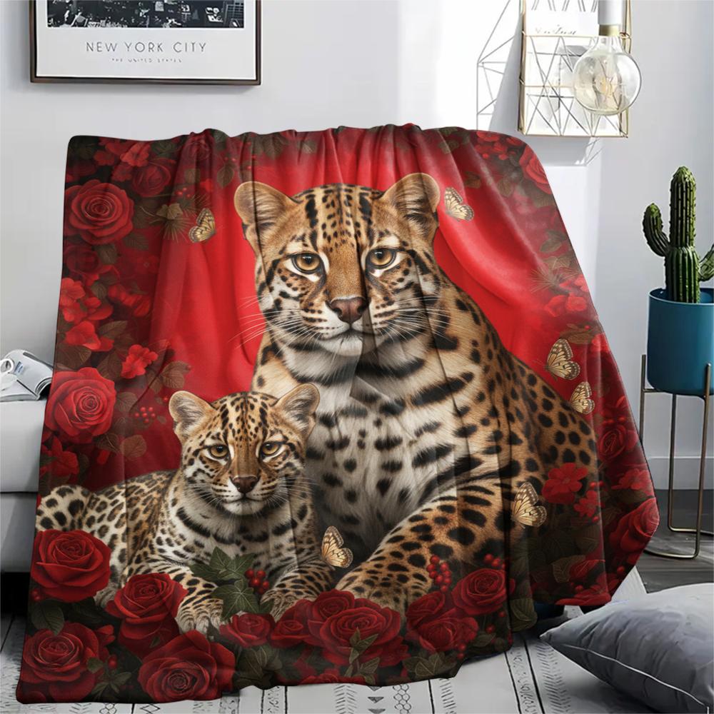 1PC Leopard Cat Print Flannel Blanket, High quality All Seasons, Home Decor, Warmth and Comfort, Perfect for Christmas Gifts