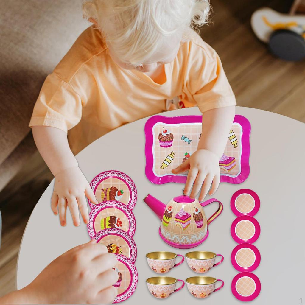 Nachmittagstee-Set Spielzeug Kleinkinder Pädagogisch Prinzessin Teekanne Tassen Tablett für Alter 3 4 5 6