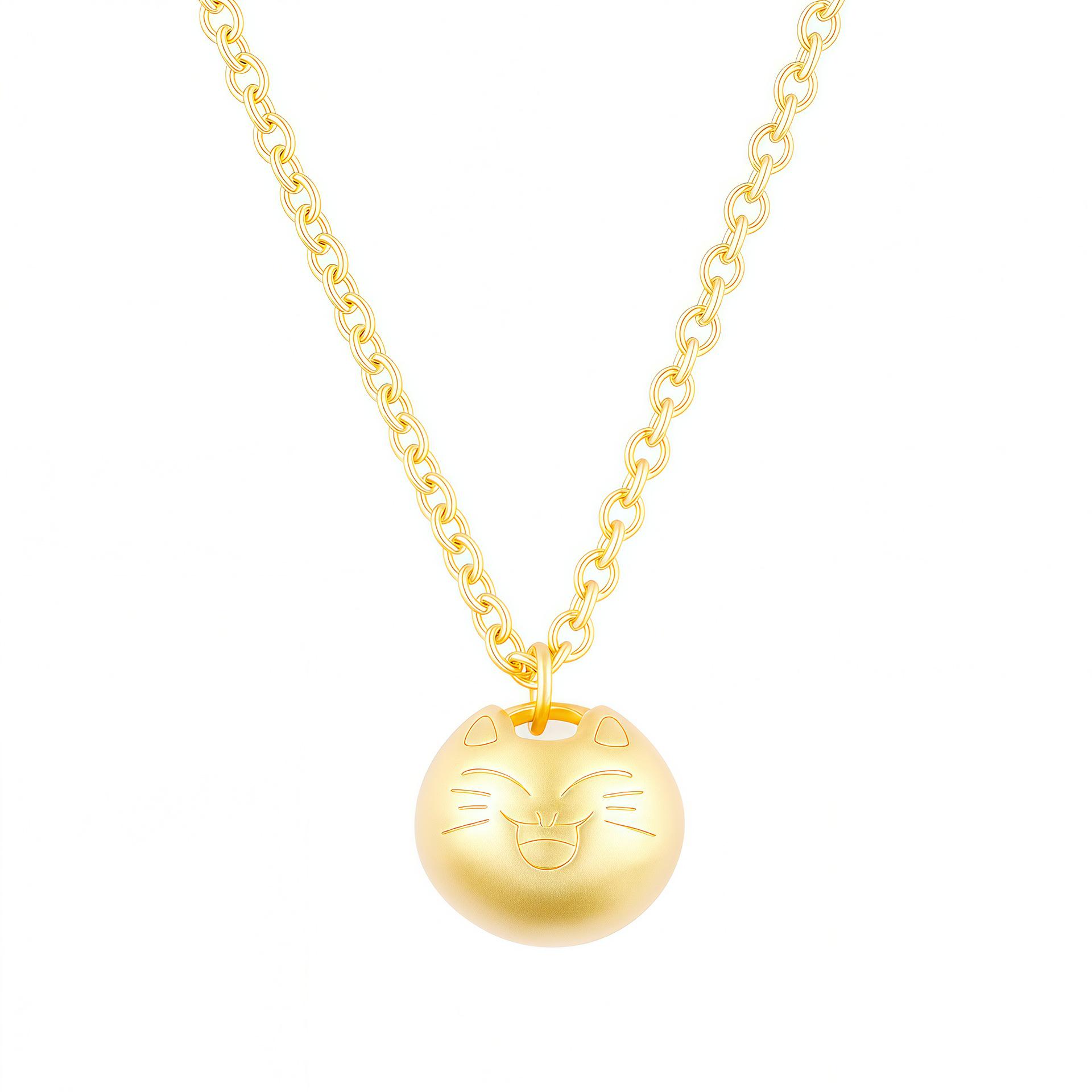 

Minimalist Sand Gold Lucky Cat Pendant Necklace for Women - Cute, Light Luxury Design, Real Gold-Plated Copper 18K Sand Gold Plated Copper