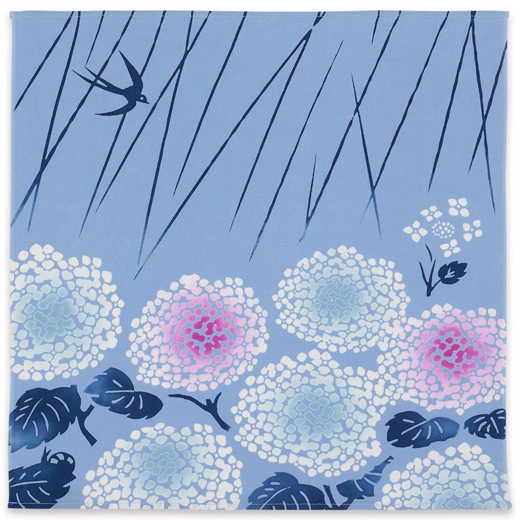 Miyamoto Towel Kenema featuring a Swallow Hydrangea made in approximately 44 x product number 25172 Handkerchief, pattern, Japan, blue, 44cm,