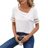Ladies Summer Short Sleeve Skew Collar Mesh Pullover  Shirt Top