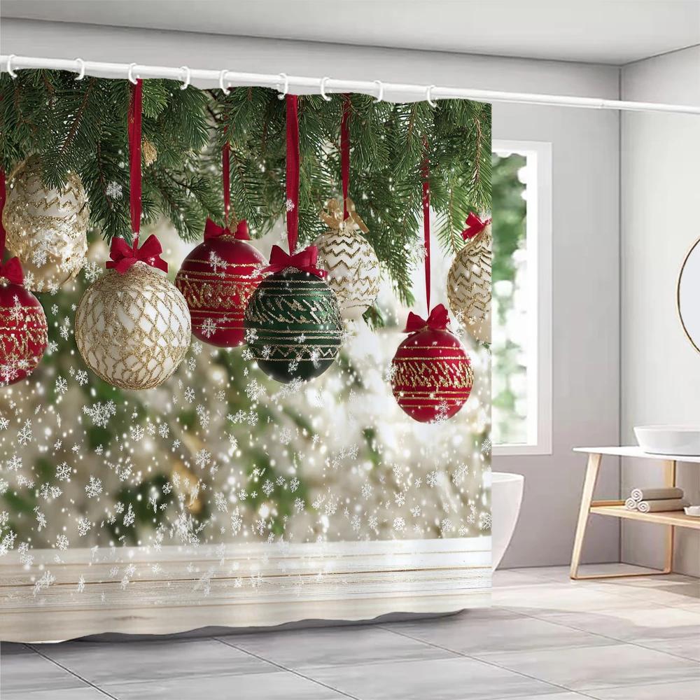 GAEChristmas Shower Curtains with hooks Christmas tree and bells Shower Curtain Polyester Bathroom Curtain home Decor Curtain