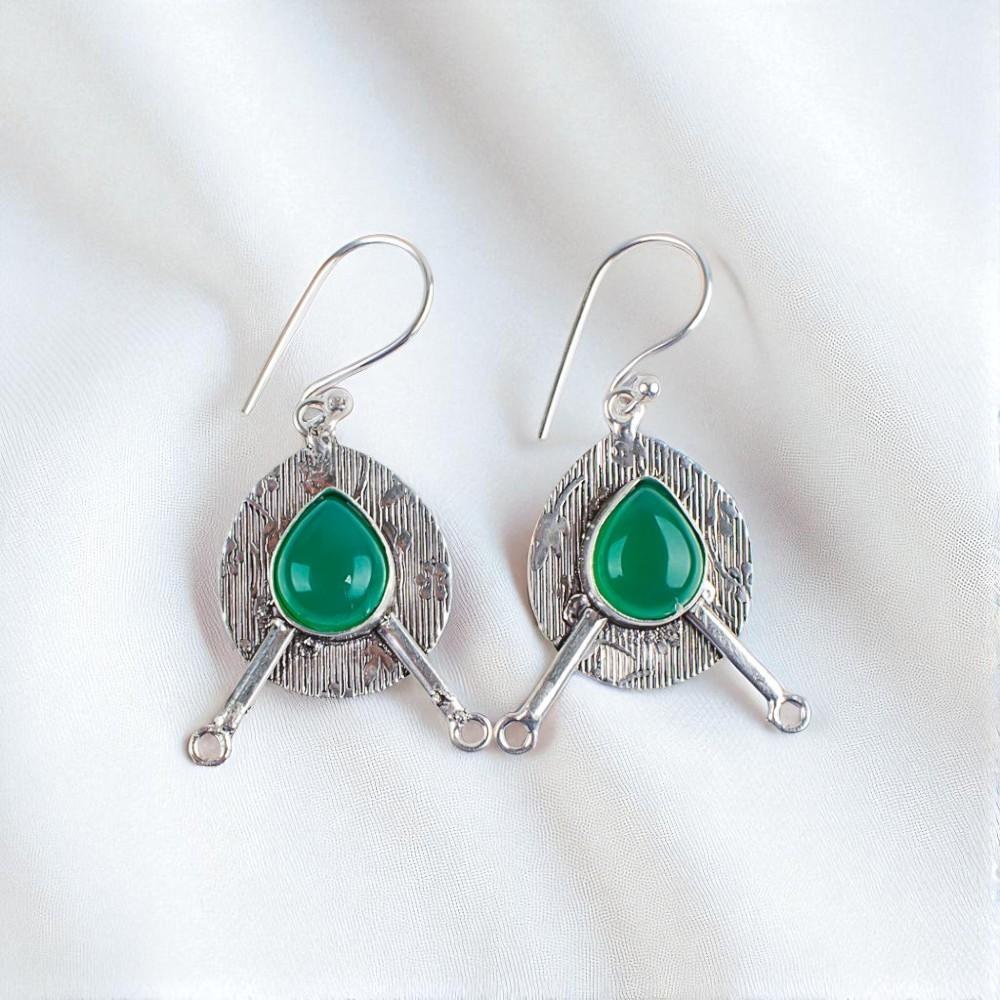 

Rare Green Onyx Cab Gemstone 925 Sterling Silver Jewelry Handmade Earrings 1.86 EE-78-20
