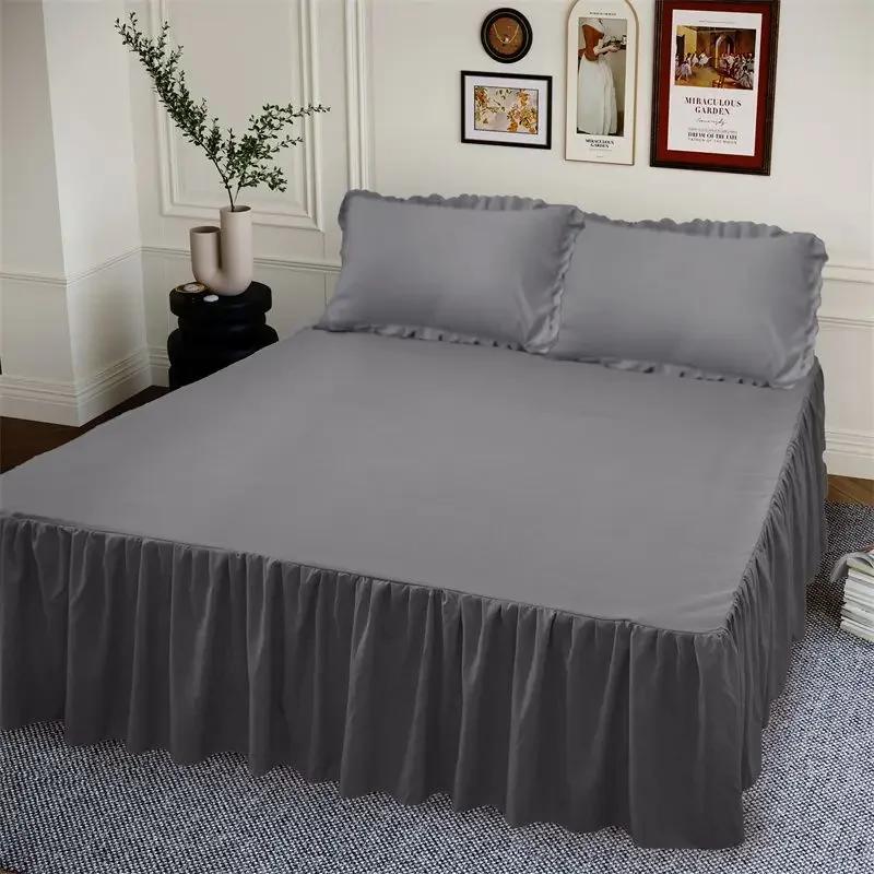 40cm Large Skirt Bed Skirt Single Double Machine Washable Single Piece Fitted Sheet Korean Style Bed Sheets Non Slip Bed Covers