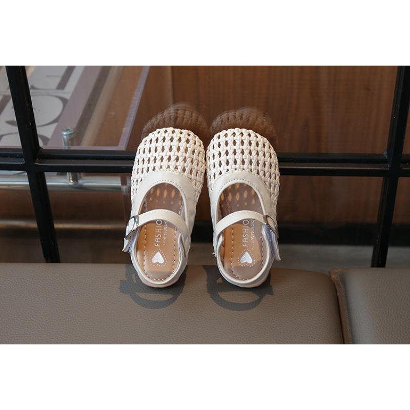 Girls Hollow Out Woven Princess Sandals, Spring Summer Knit Crocs Half Shoes for Baby Girls