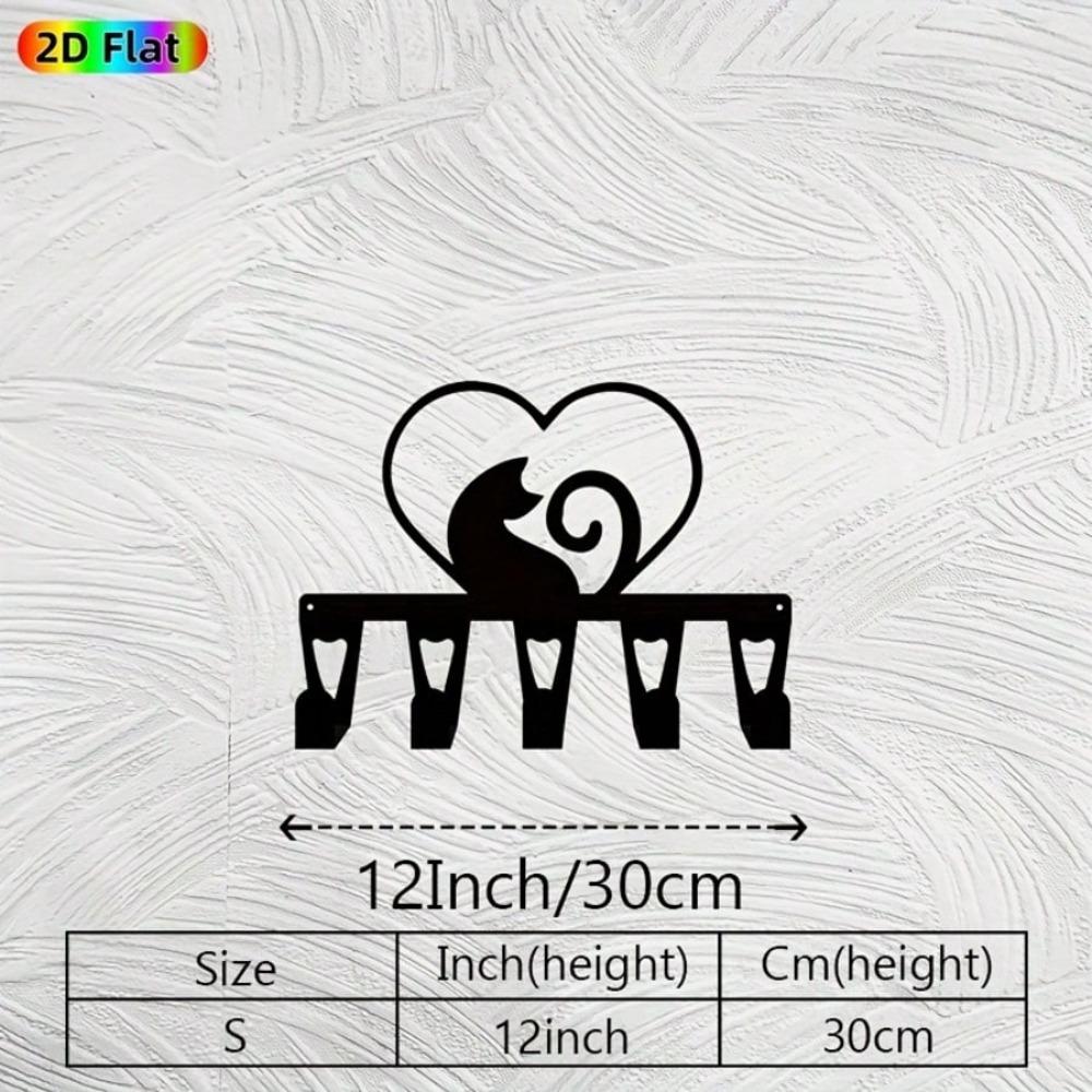 Modern Cat Love Keychain Metal Wall Decor with 5 Hooks Minimalist Style Durable Iron for Entryway Bedroom Hallway Storage