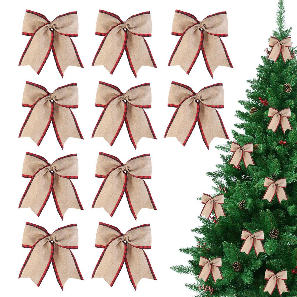 10 Piezas Guirnaldas de Navidad de Tela Lazos Guirnalda de Flores de Navidad Vintage Adornos Decoración para Copa de Árbol de Navidad Para Boda