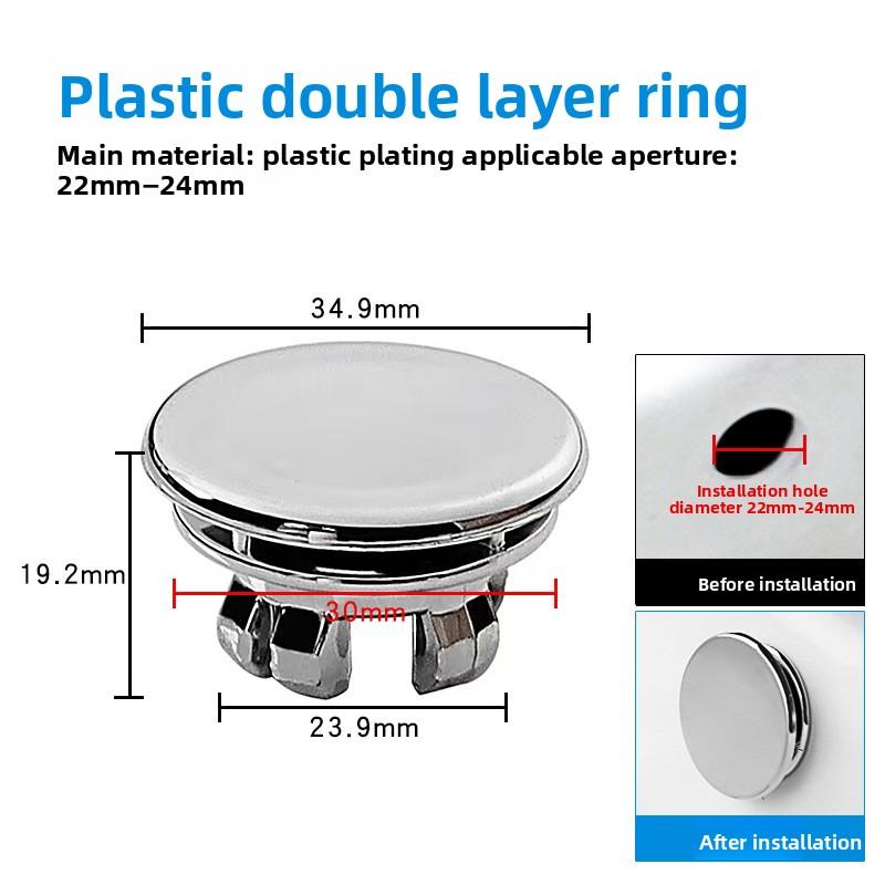 1pcs Dresser Sink Overflow Cover Ceramic Bathroom Container Kitchen Basin Decorative Round Insert Hole Silver ABS Plastic 30MM