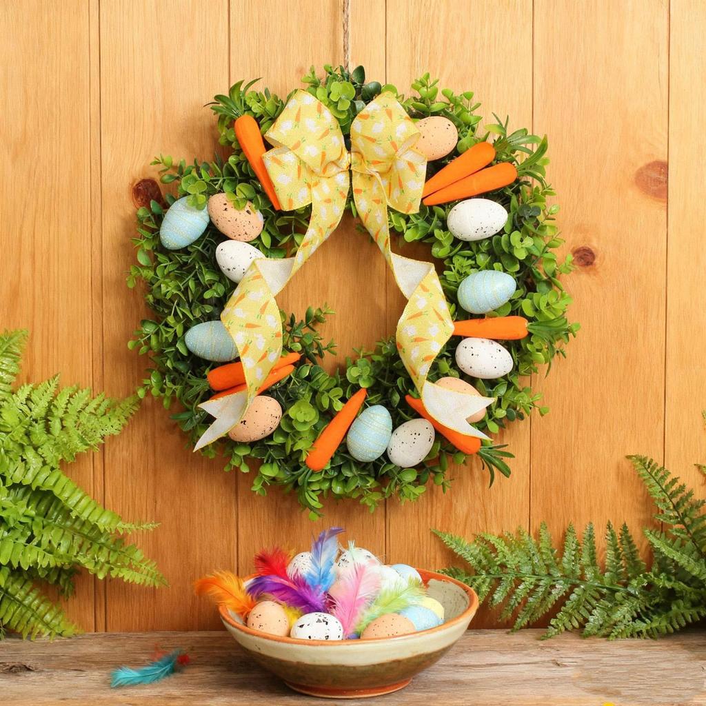 Easter Wreath Handmade Cute Egg Carrot Design Festive Garland Front Door Wreath Decor For Window PorchWall Indoor 40x40cm
