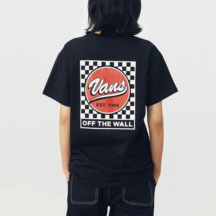 Vans Checkerboard Logo Print Loose Casual Short Sleeve T-Shirt Unisex Tops Black VN0A4UTRBLK