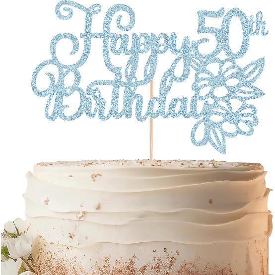 Happy 50th Birthday Cake Topper - Rose Gold Glitter 50th Birthday Cake Decorating Supplies for Women, Cheers to 50 Years Decor for 50 Anniversary