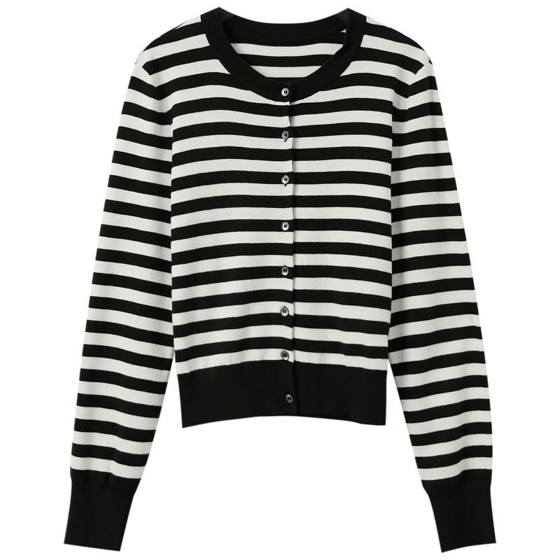 Sancai Women's Striped Knit Long-Sleeve Cardigan